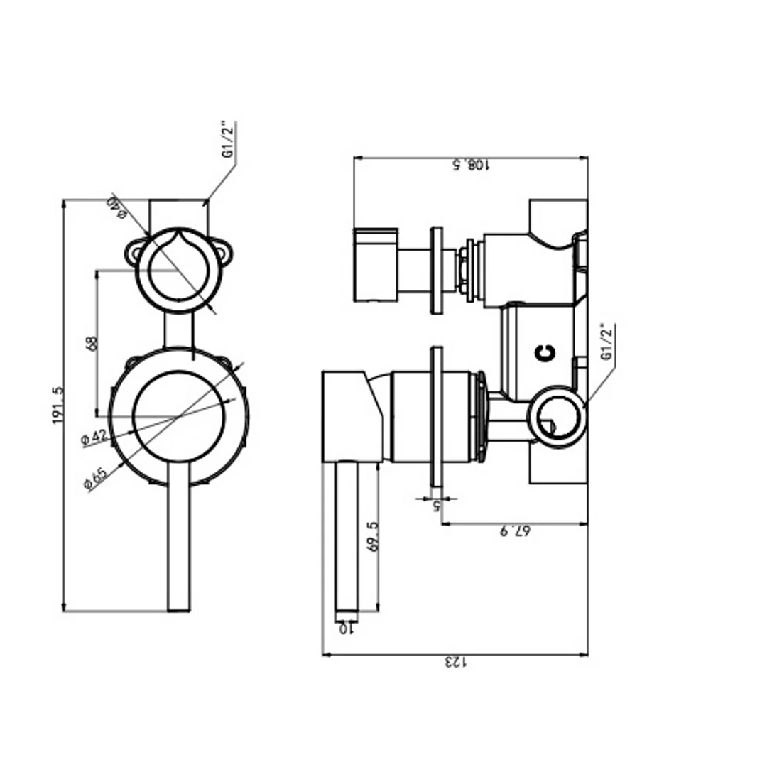 Linsol Gigi S3 2-Plate Wall Mixer With Divertor Brushed Brass - Image 2