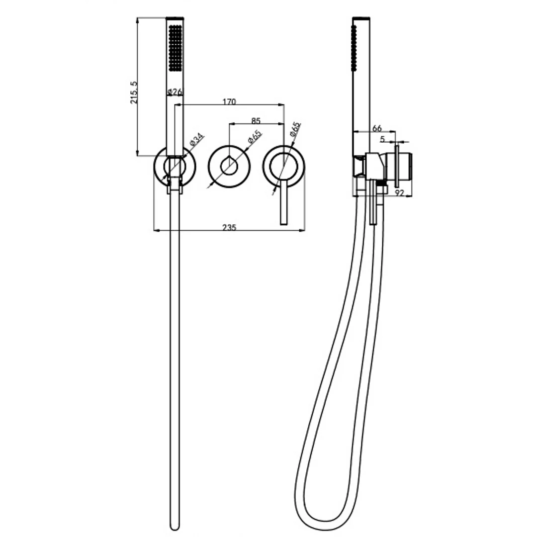 Linsol Gigi S3 3-Plate Wall Mixer With Hand Shower Aged Bronze - Image 2