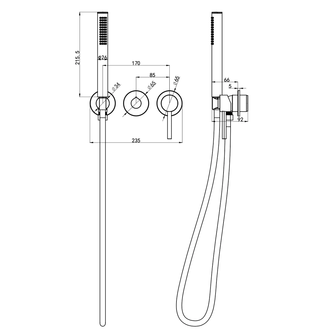 Linsol Gigi S3 3-Plate Wall Mixer With Hand Shower Trim Kit Matte Black - Image 2