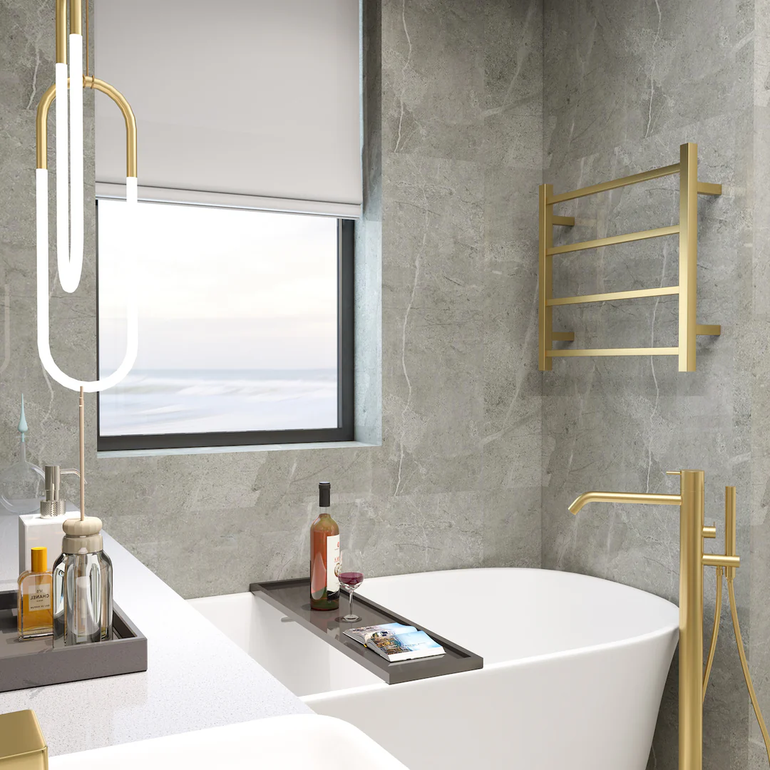Linsol Spirit 4 Bar Heated Towel Rail - Brushed Brass - Image 4