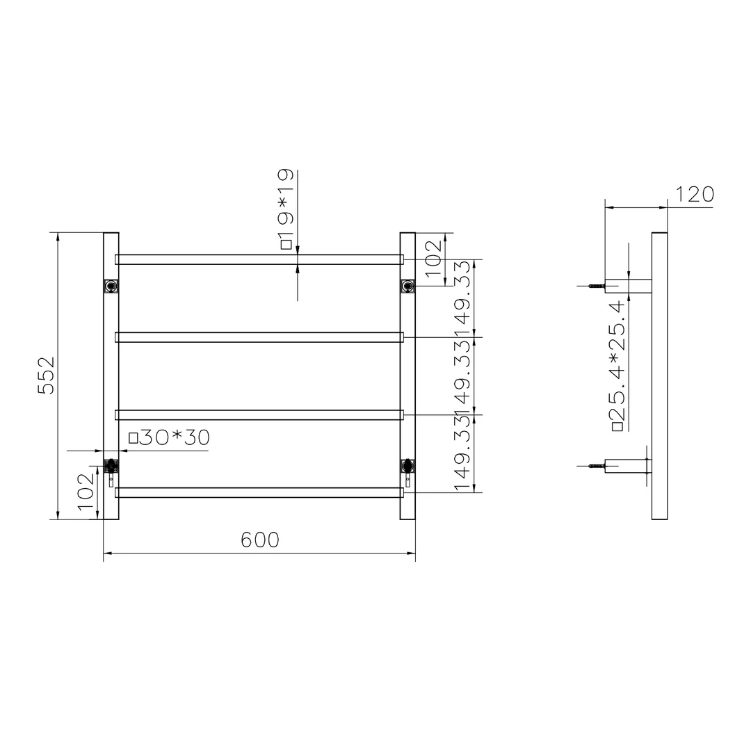 Linsol Spirit 4 Bar Heated Towel Rail - Matte Black - Image 3