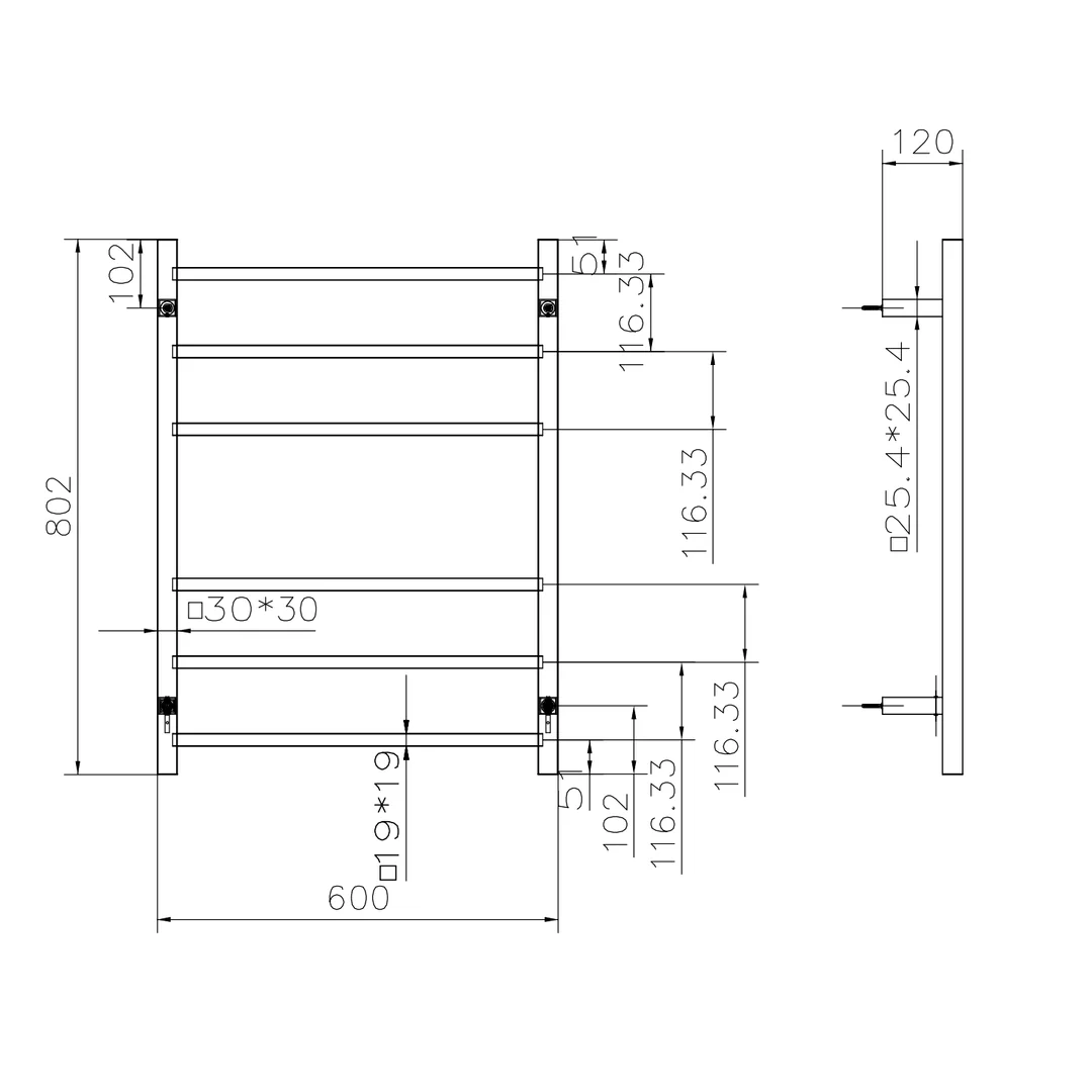 Linsol Spirit 6 Bar Heated Towel Rail - Brushd Brass - Image 2