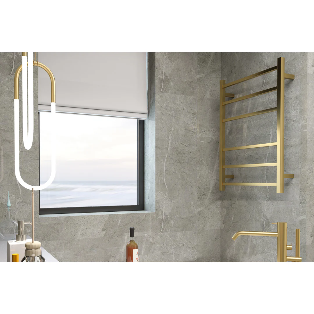 Linsol Spirit 6 Bar Heated Towel Rail - Brushd Brass - Image 4