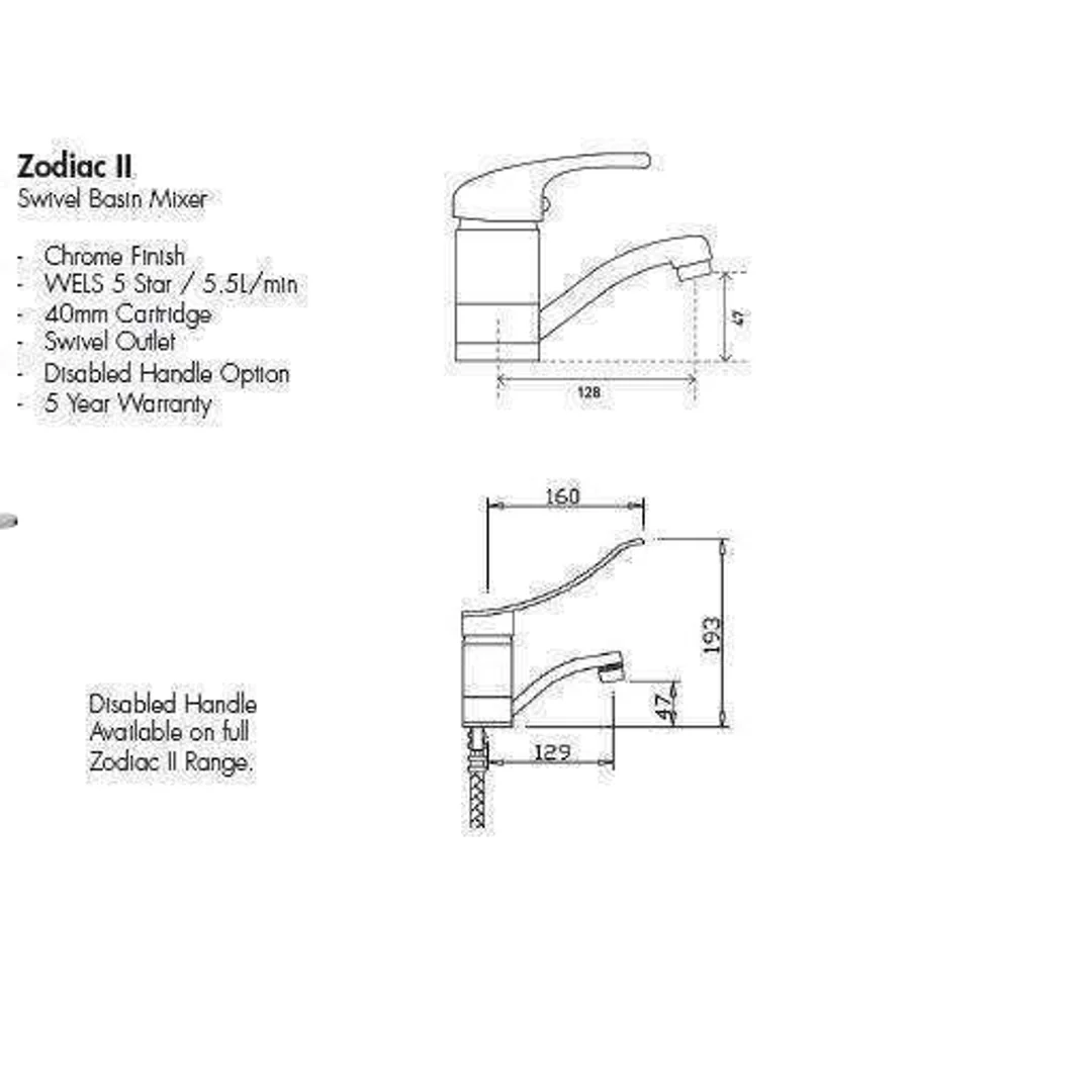 Aspire Zodiac II - Chrome Swivel Basin Mixer - Image 4