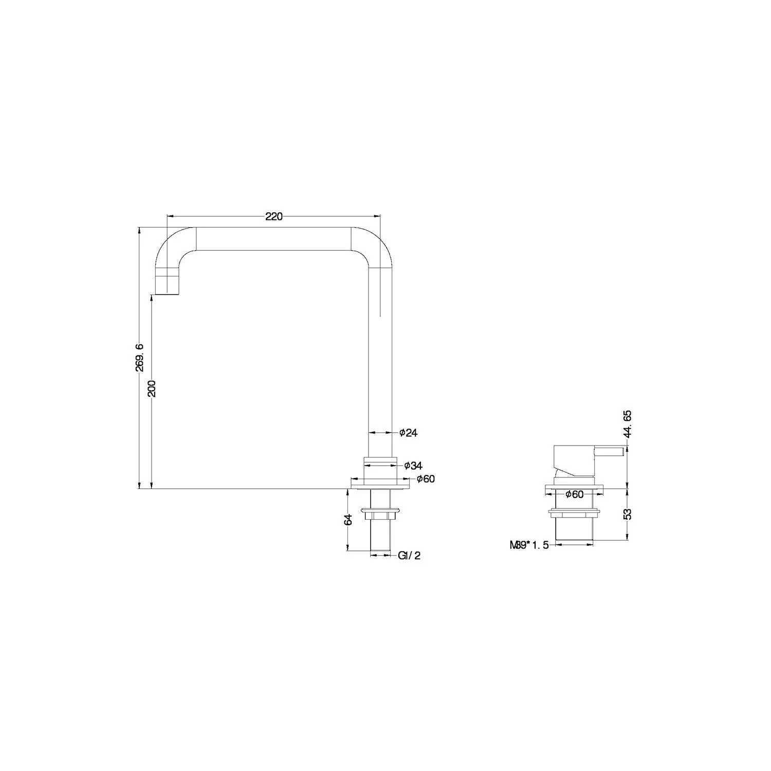 Nero Mecca Hob Basin Mixer Square Spout Gun Metal - Image 7