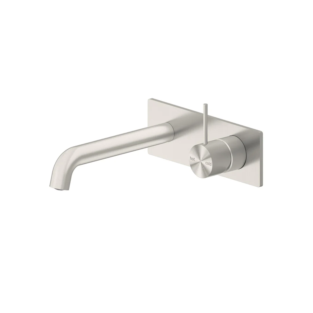 Nero Mecca Wall Basin Mixer Handle Up 160Mm Spout Brushed Nickel - Image 2