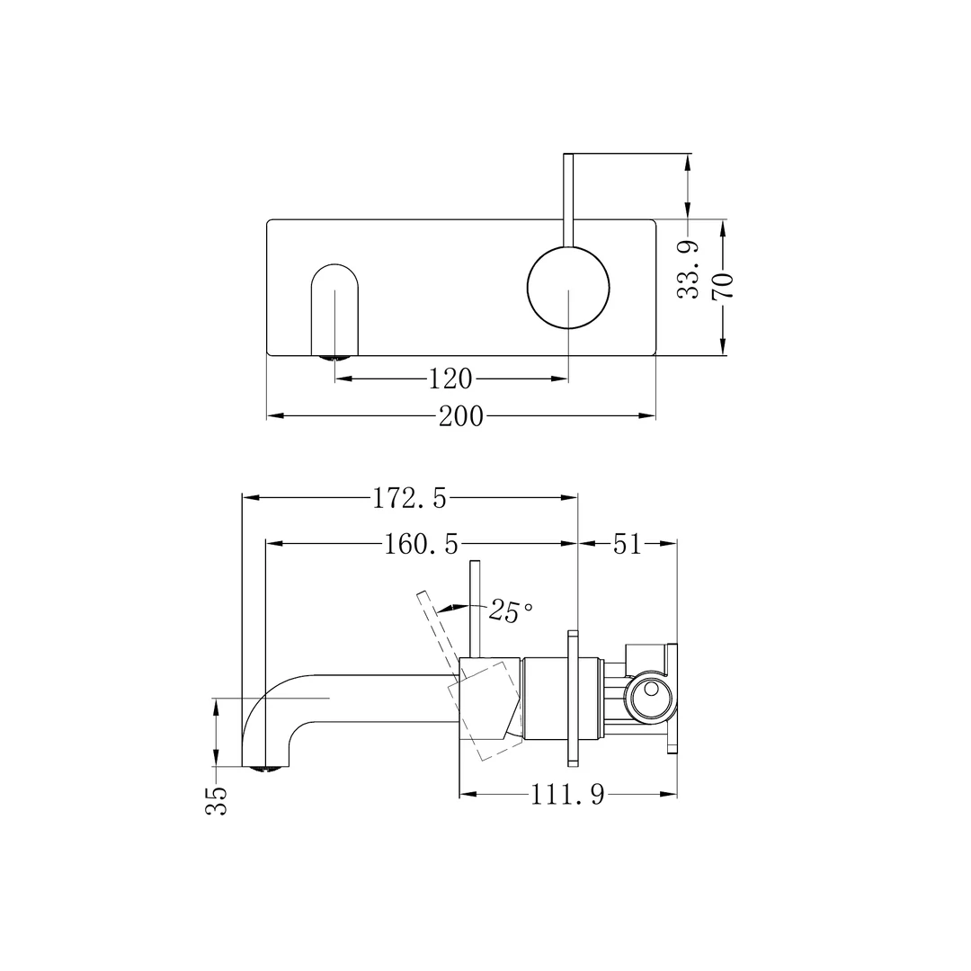 Nero Mecca Wall Basin Mixer Handle Up 160Mm Spout Brushed Nickel - Image 3