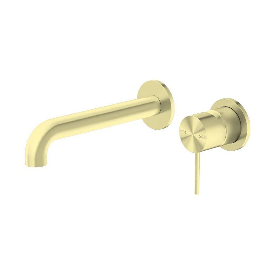 Nero Mecca Wall Basin Mixer Separate Back Plate 160Mm Spout Brushed Gold