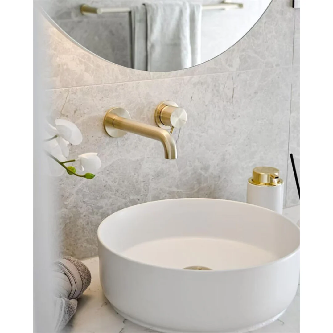 Nero Mecca Wall Basin Mixer Separate Back Plate 160Mm Spout Brushed Gold - Image 8