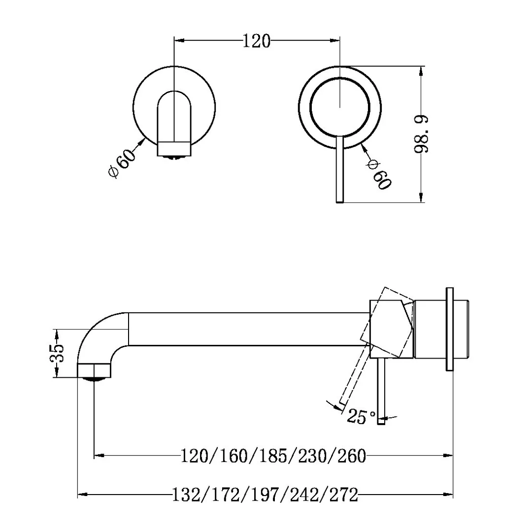 Nero Mecca Wall Basin Mixer Separate Back Plate 185Mm Spout Gun Metal - Image 3