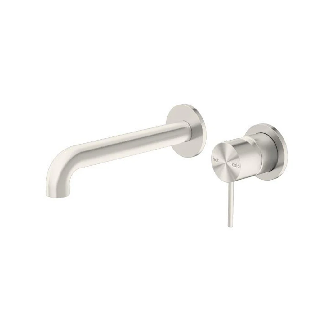 Nero Mecca Wall Basin Mixer Separate Back Plate 230Mm Spout Brushed Nickel