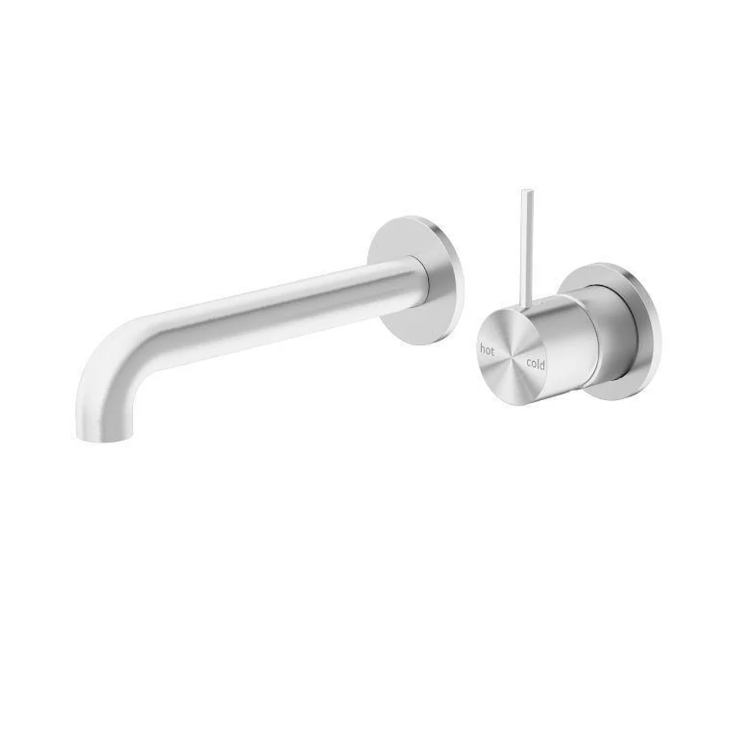 Nero Mecca Wall Basin Mixer Separate Back Plate Handle Up 160Mm Spout Brushed Nickel