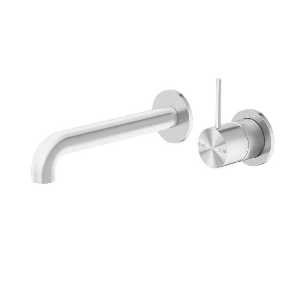 Nero Mecca Wall Basin Mixer Separate Back Plate Handle Up 230Mm Spout Brushed Nickel