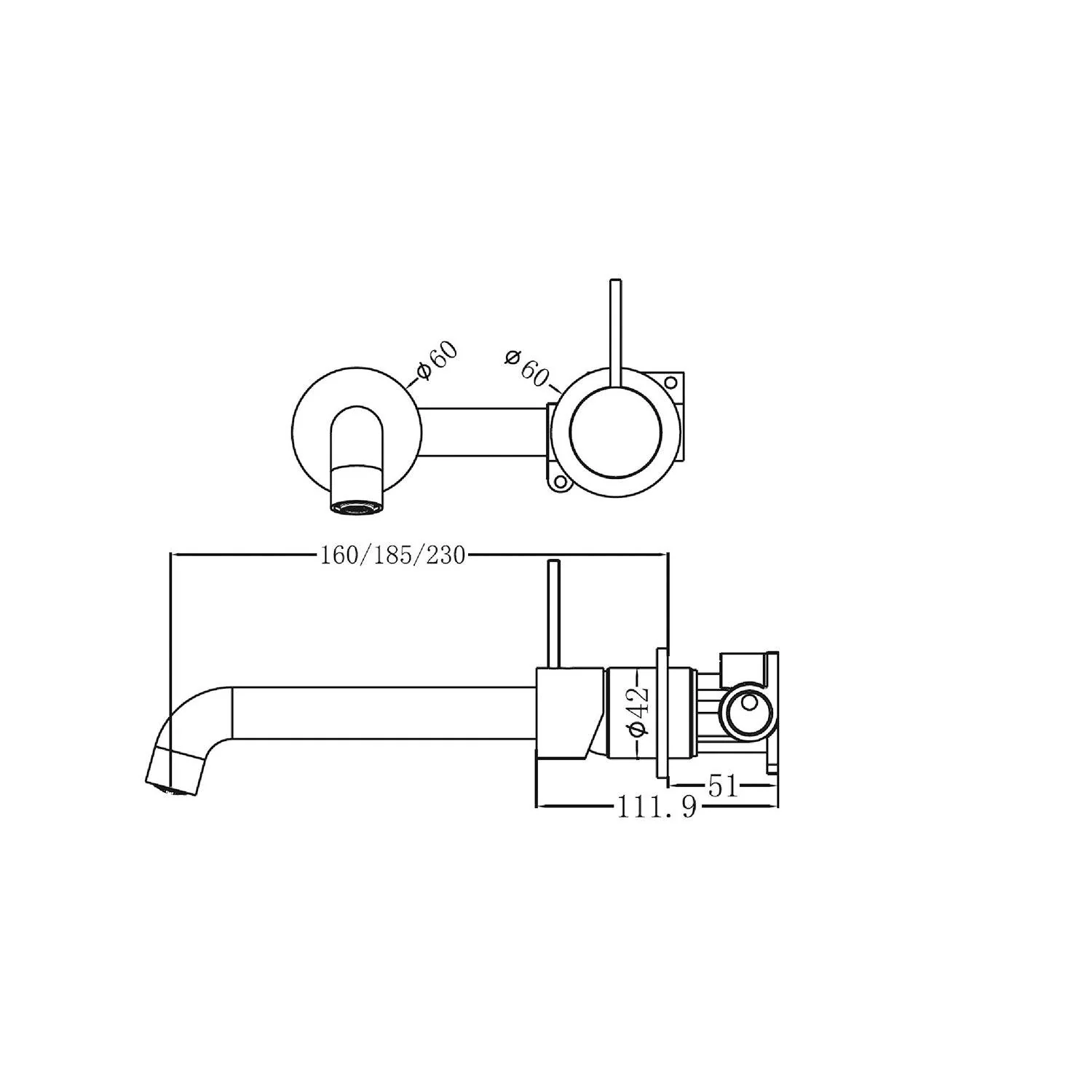 Nero Mecca Wall Basin Mixer Separate Back Plate Handle Up 230Mm Spout Brushed Nickel - Image 8