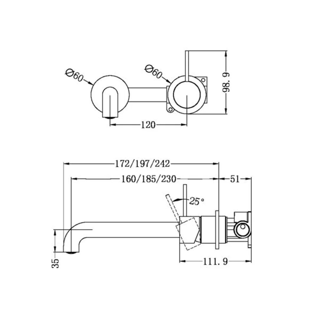 Nero Mecca Wall Basin Mixer Separate Back Plate Handle Up 230Mm Spout Gun Metal - Image 3
