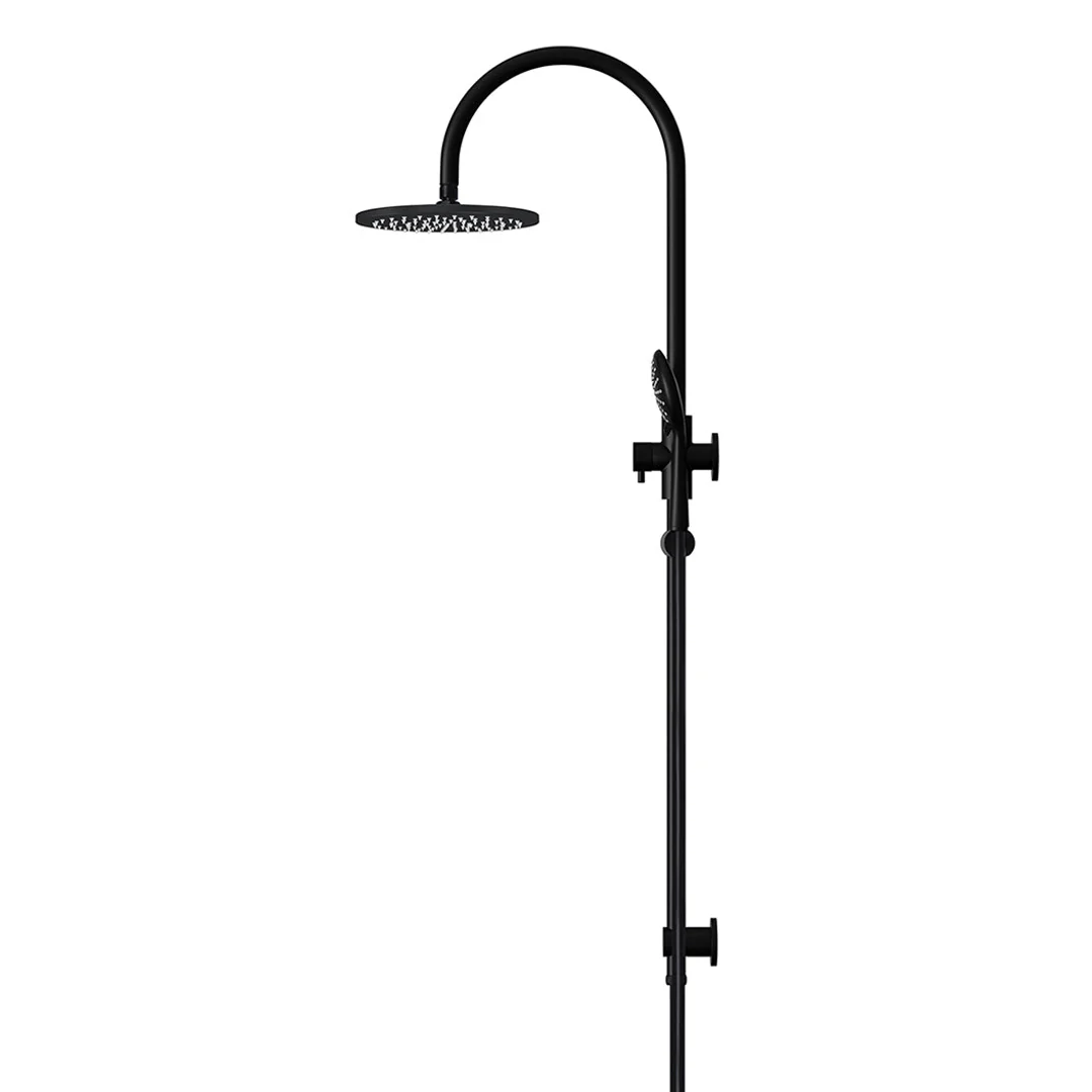 Meir 200Mm Round Overhead Shower Rail Three Function Hand Shower Matte Black - Image 2