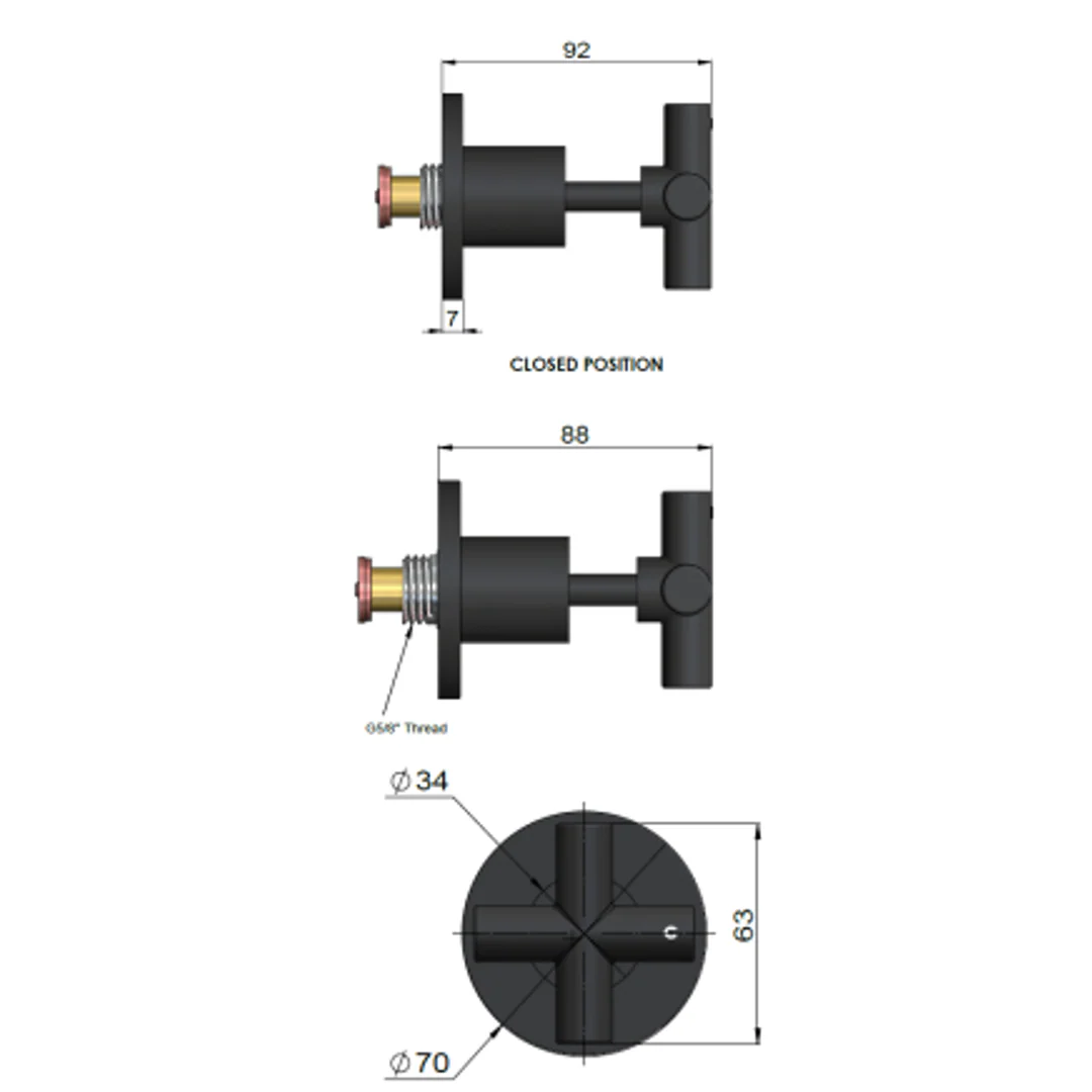 Meir Cross Handle Jumper Valve Wall Top Assemblies Matte Black Mw08Jl - Image 3