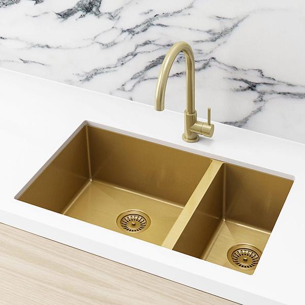 Meir Double Bowl Pvd Kitchen Sink 670mm - Brushed Bronze Gold