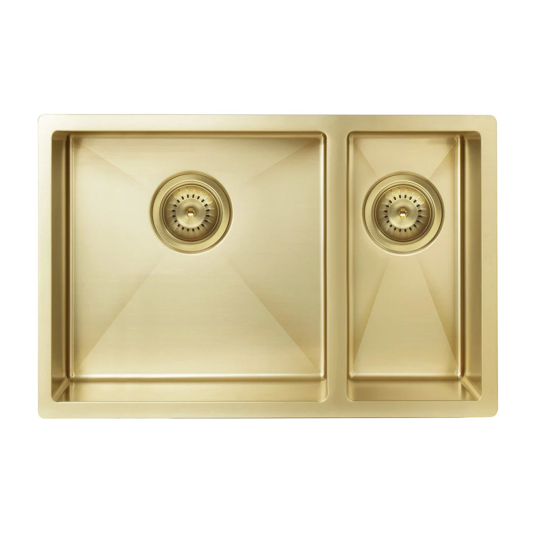 Meir Double Bowl Pvd Kitchen Sink 670mm - Brushed Bronze Gold - Image 2