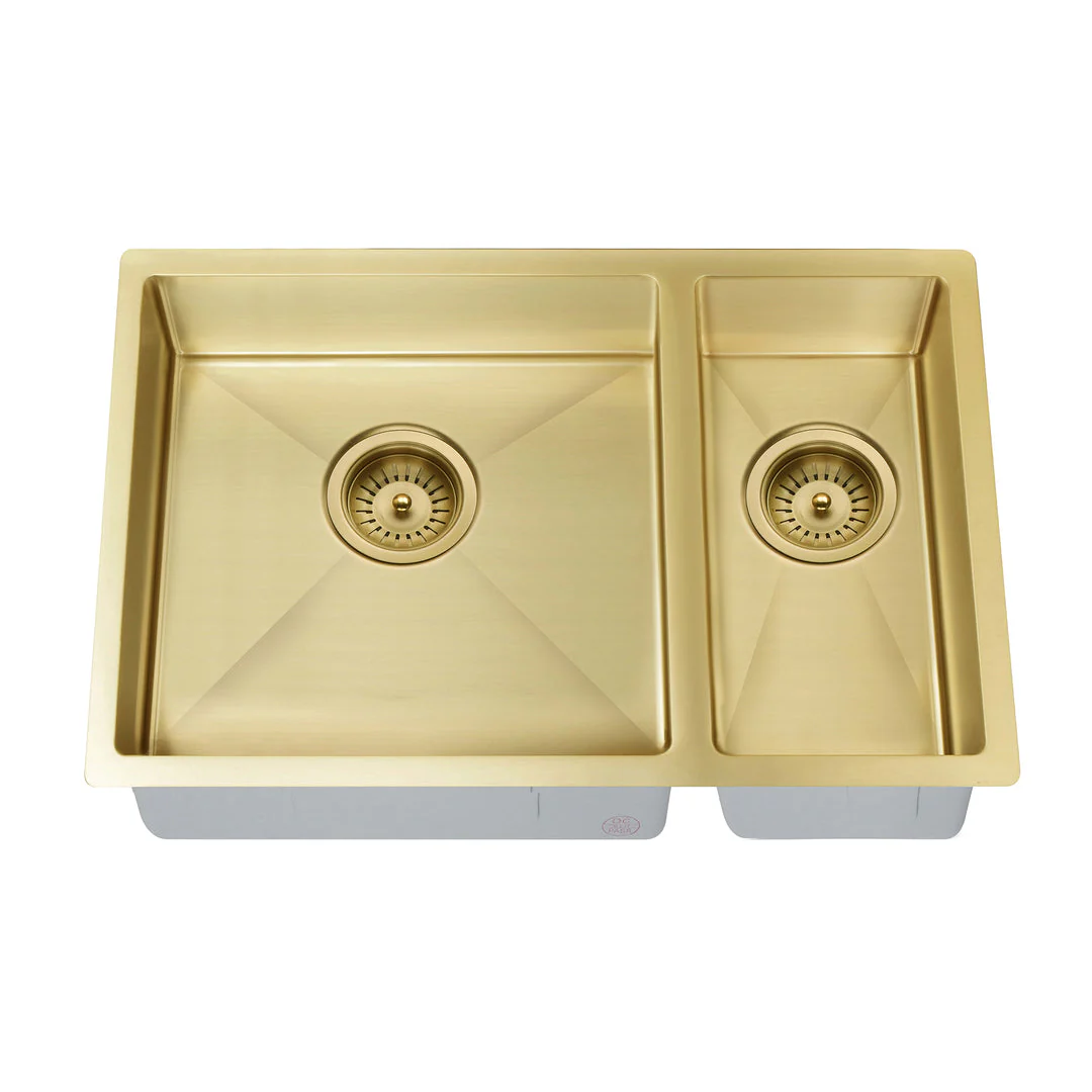 Meir Double Bowl Pvd Kitchen Sink 670mm - Brushed Bronze Gold - Image 4