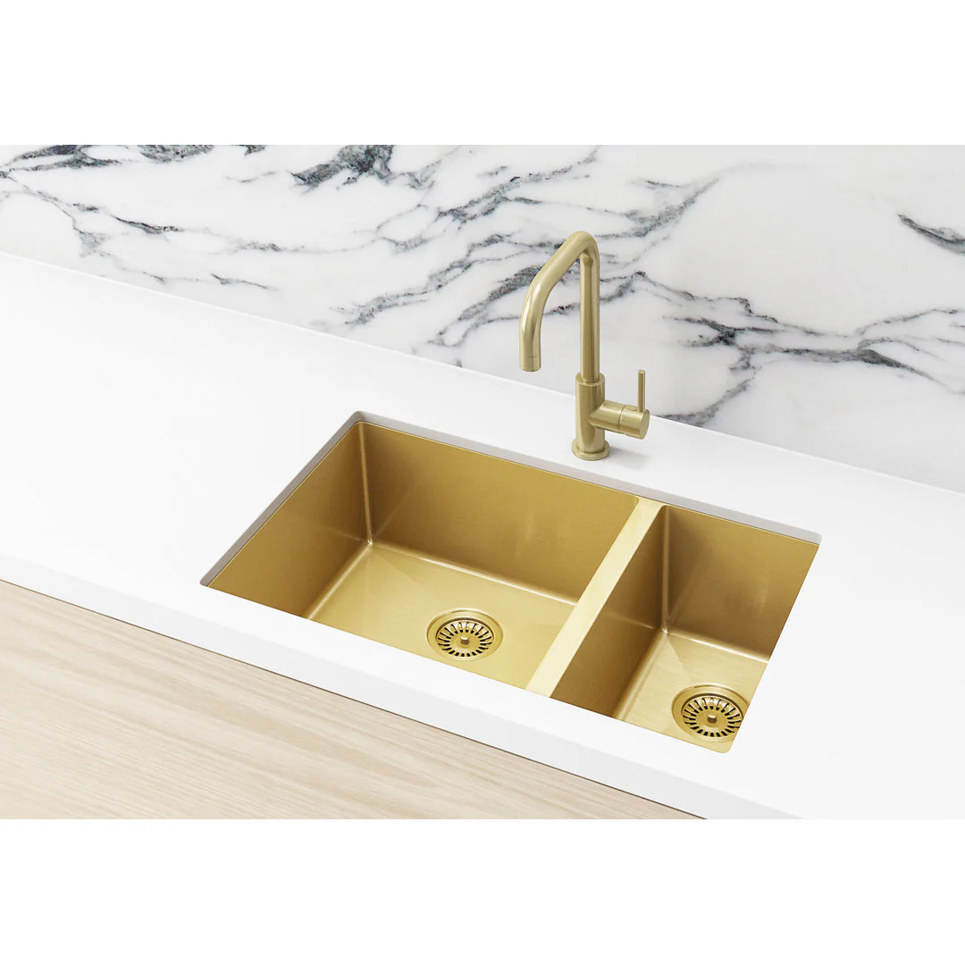 Meir Double Bowl Pvd Kitchen Sink 670mm - Brushed Bronze Gold - Image 5