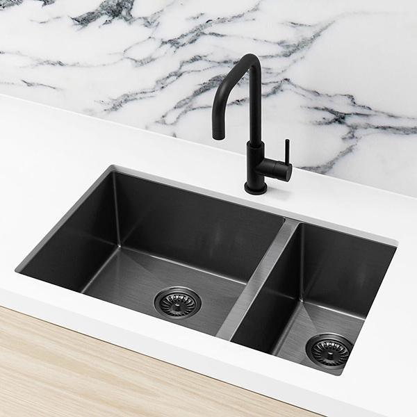 Meir Double Bowl Pvd Kitchen Sink 670mm - Brushed Gun Metal