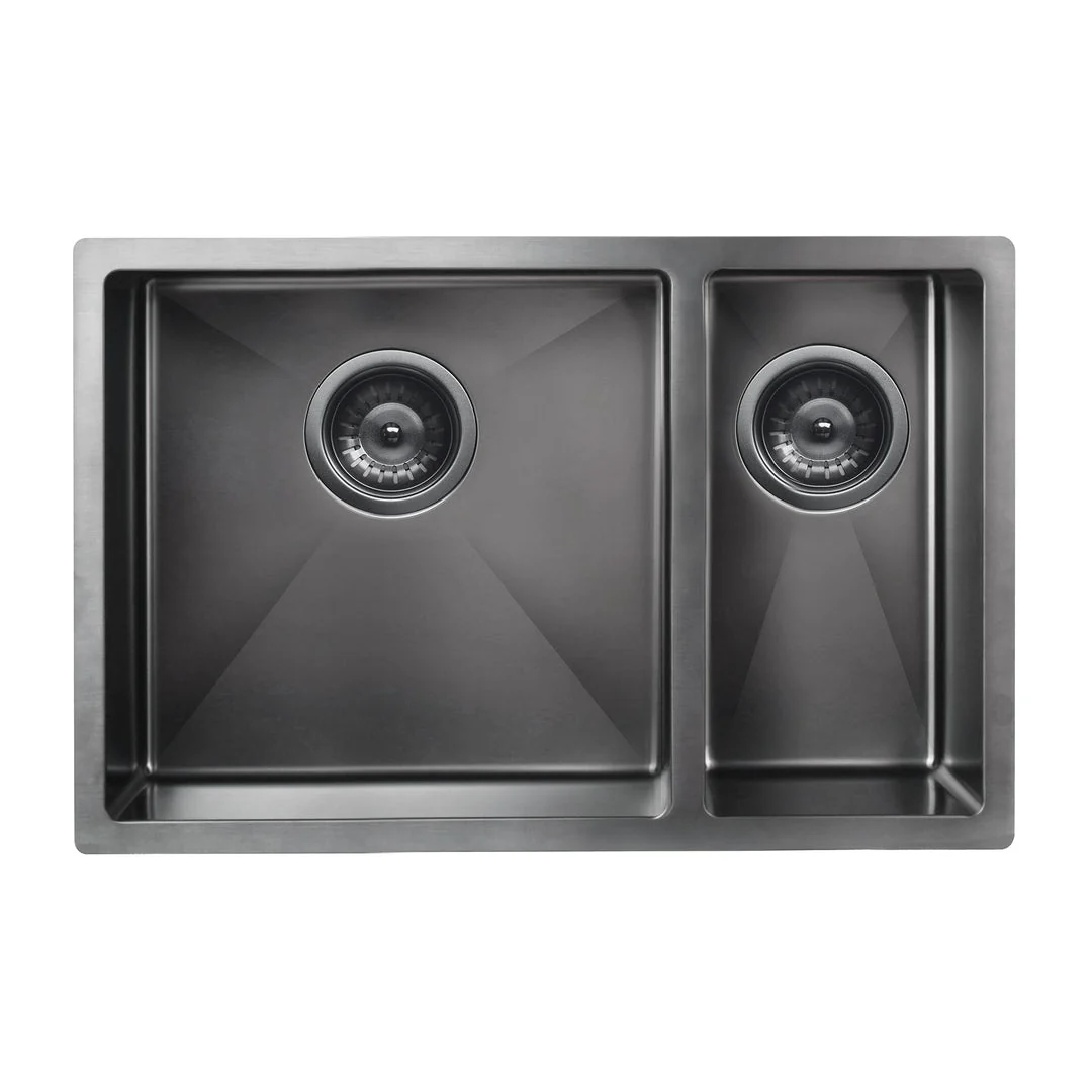 Meir Double Bowl Pvd Kitchen Sink 670mm - Brushed Gun Metal - Image 2