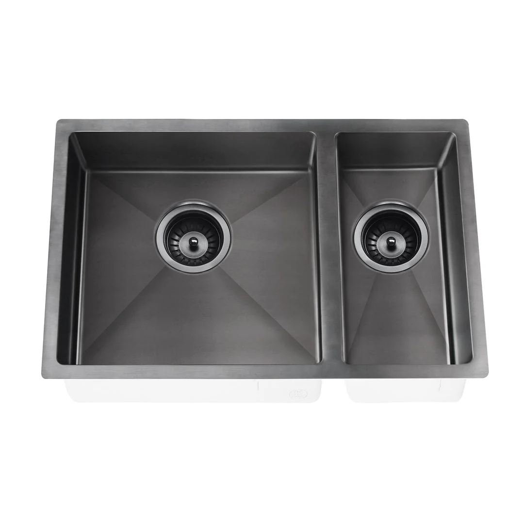 Meir Double Bowl Pvd Kitchen Sink 670mm - Brushed Gun Metal - Image 4