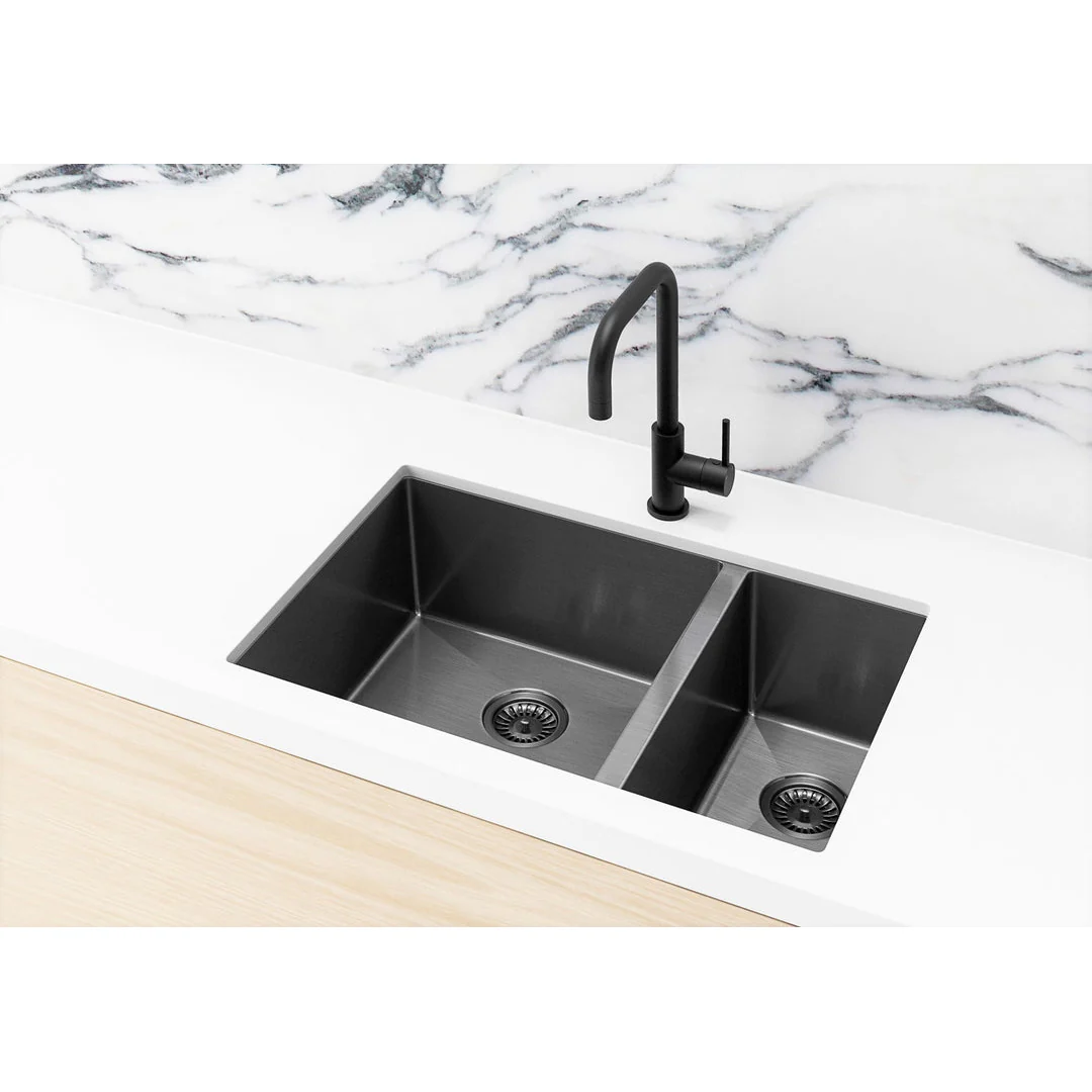 Meir Double Bowl Pvd Kitchen Sink 670mm - Brushed Gun Metal - Image 5