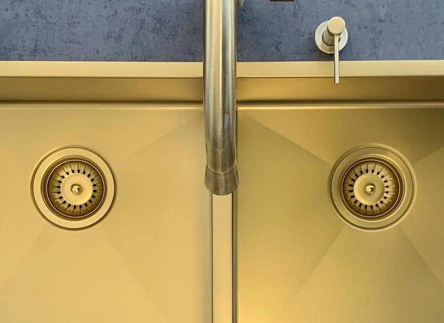 Meir Double Bowl Pvd Kitchen Sink 760mm - Brushed Bronze Gold - Image 10