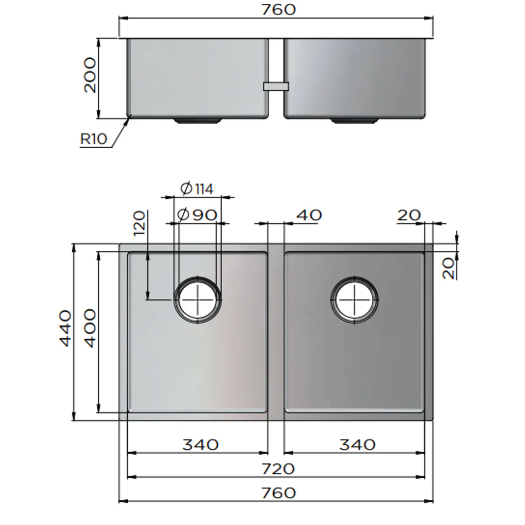 Meir Double Bowl Pvd Kitchen Sink 760mm - Brushed Bronze Gold - Image 3