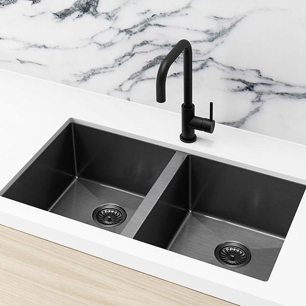 Meir Double Bowl Pvd Kitchen Sink 760mm - Brushed Gun Metal