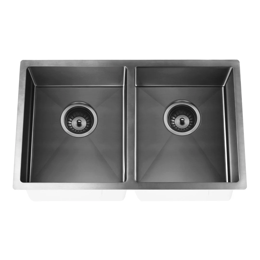 Meir Double Bowl Pvd Kitchen Sink 760mm - Brushed Gun Metal - Image 4
