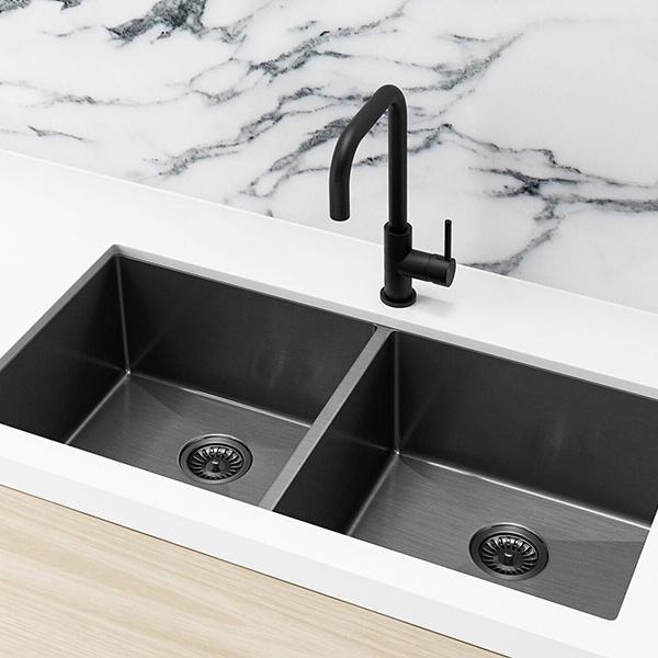 Meir Double Bowl Pvd Kitchen Sink 860mm - Brushed Gun Metal