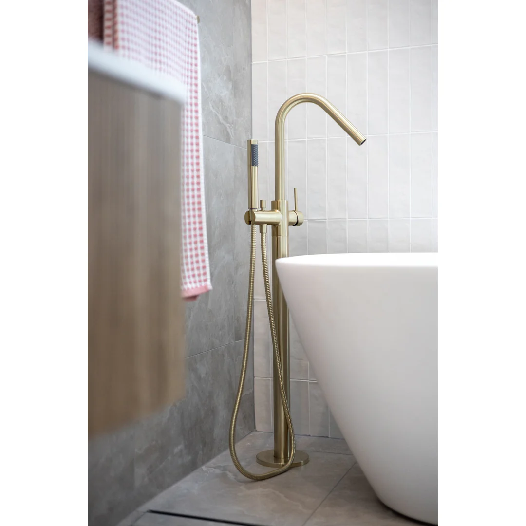 Meir Freestanding Round Bath Mixer With Hand Spray - Tiger Bronze - Image 5