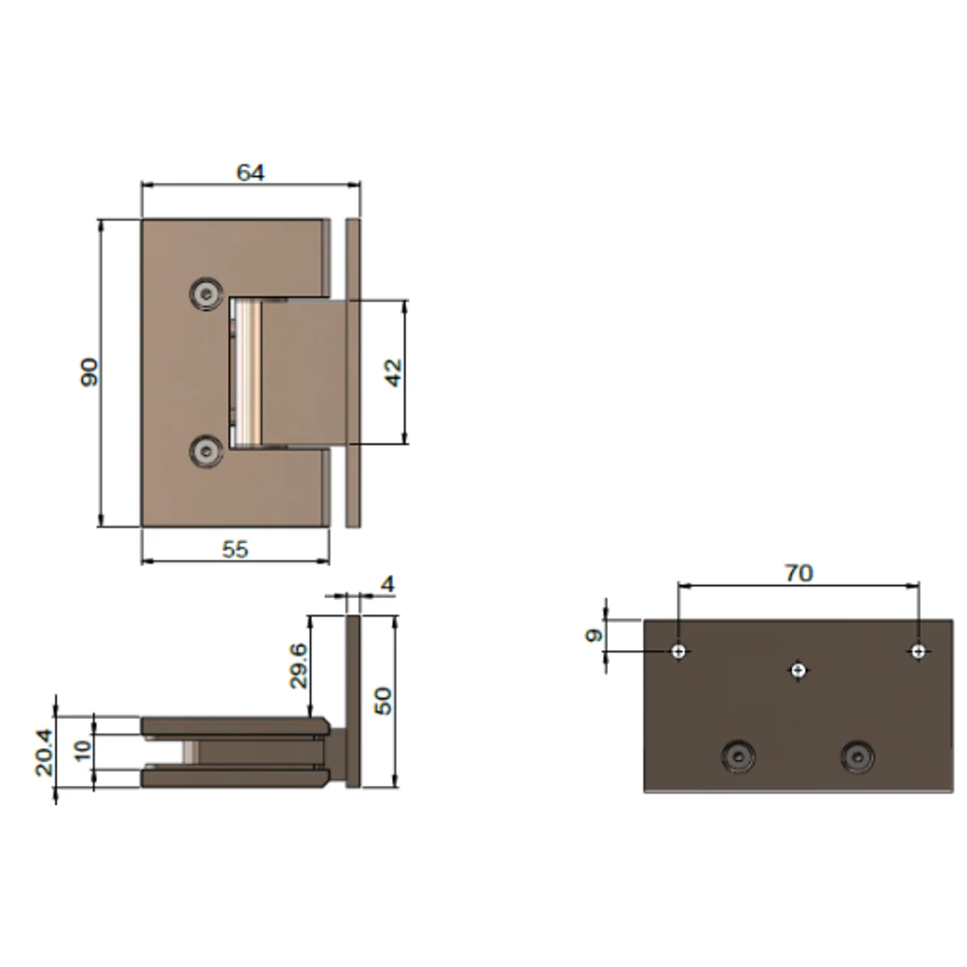 Meir Glass To Wall Shower Door Hinge Tiger Bronze - Image 2