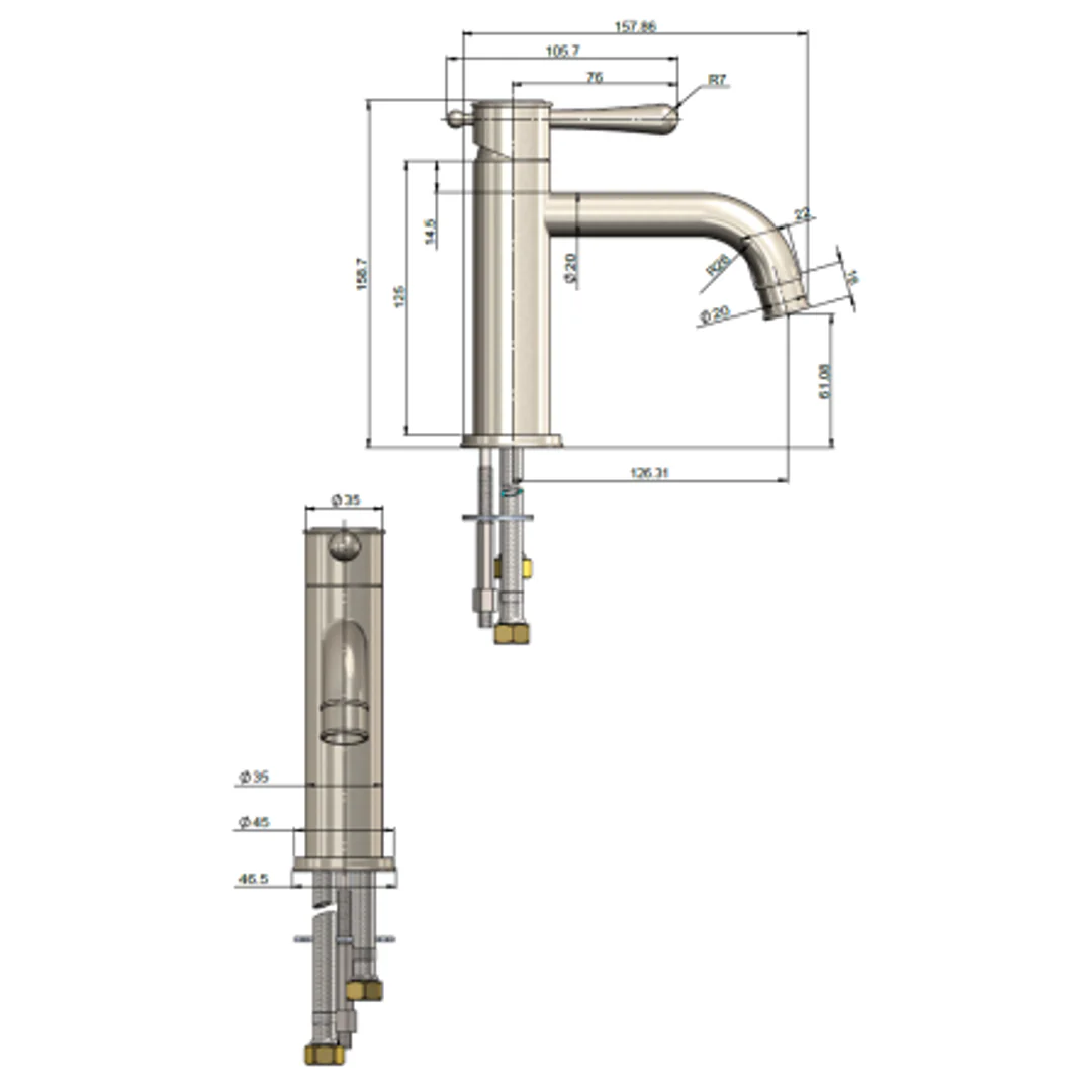 Meir Harrington Short Basin Mixer Brushed Nickel - Image 2