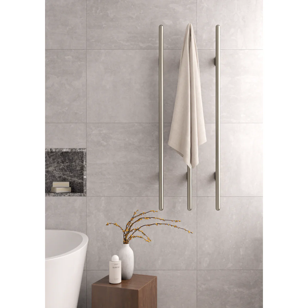 Meir Heated Vertical Towel Rail Brushed Nickel - Image 2