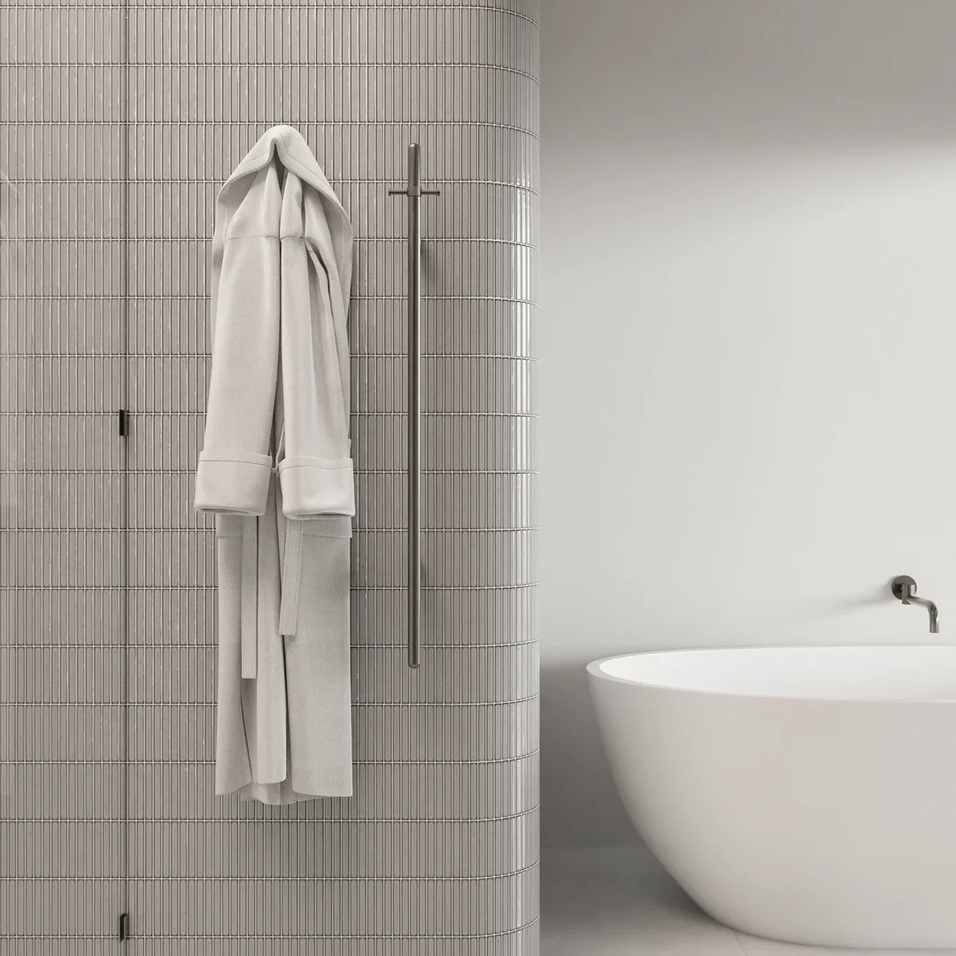 Meir Heated Vertical Towel Rail Brushed Nickel - Image 3