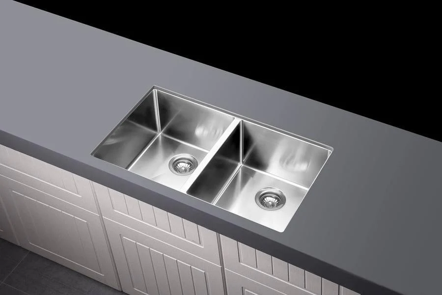 Meir Kitchen Sink Double Bowl 670mm X 440mm - Brushed Nickel - Image 6
