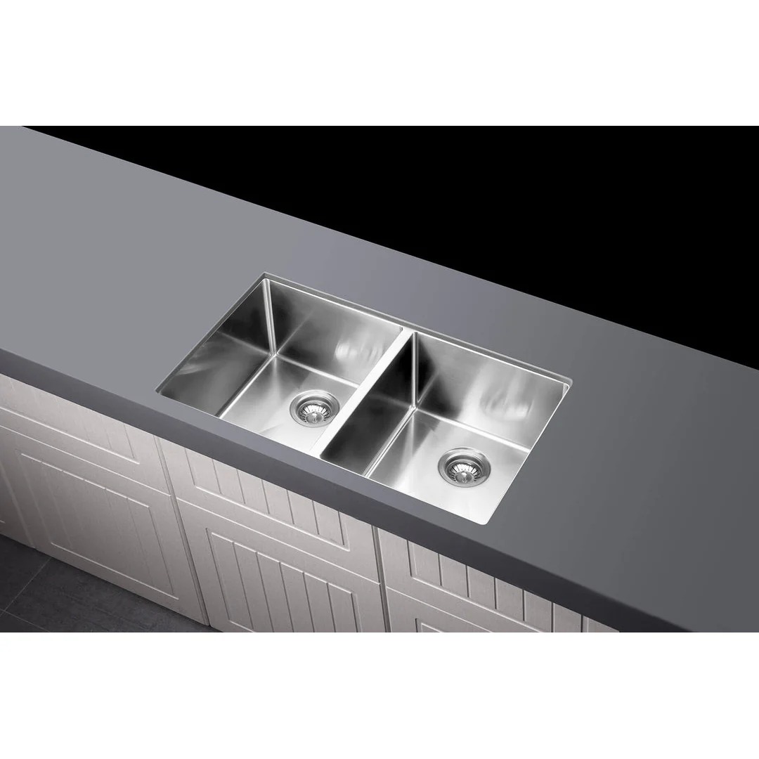 Meir Kitchen Sink Double Bowl 760mm X 440mm - Brushed Nickel - Image 4