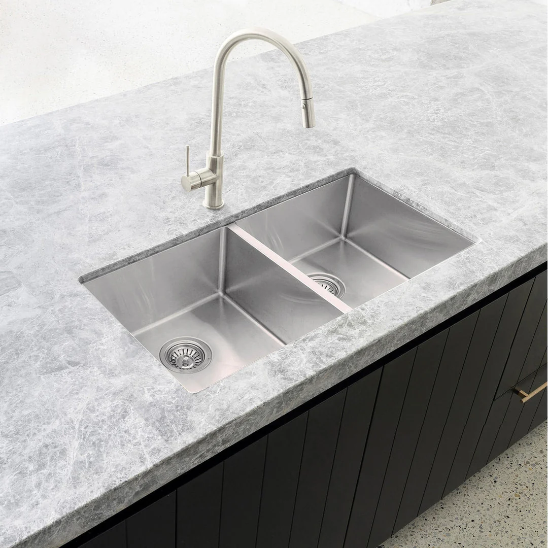 Meir Kitchen Sink Double Bowl 760mm X 440mm - Brushed Nickel - Image 5