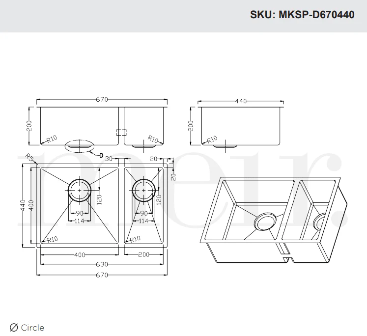 Meir Kitchen Sink Double Bowl 760mm X 440mm - Brushed Nickel - Image 7