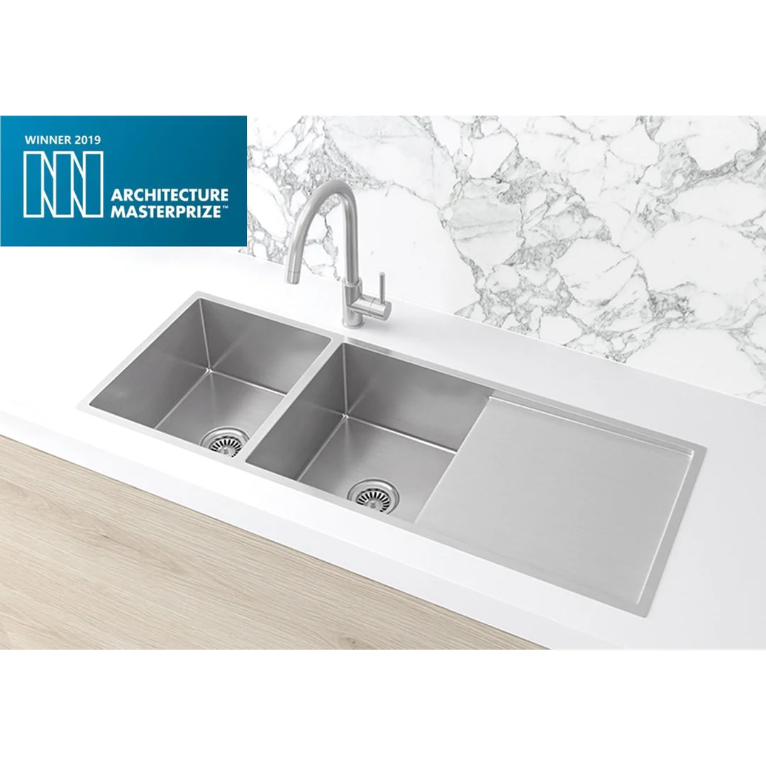 Meir Kitchen Sink Double Bowl & Drainboard 1160 X 440 Brushed Nickel - Image 3