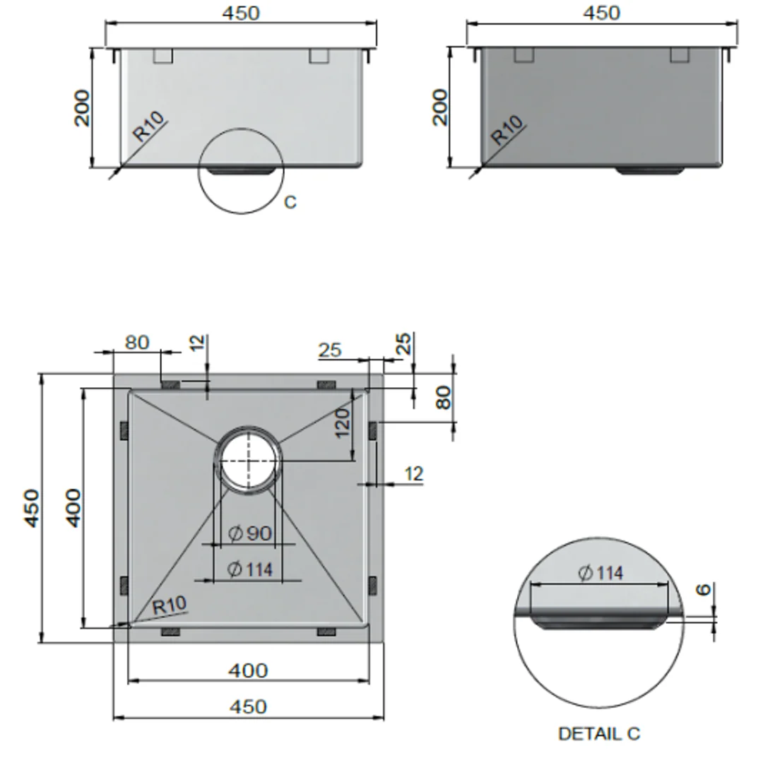 Meir Kitchen Sink Single Bowl 450mm X 450mm - Brushed Nickel - Image 3