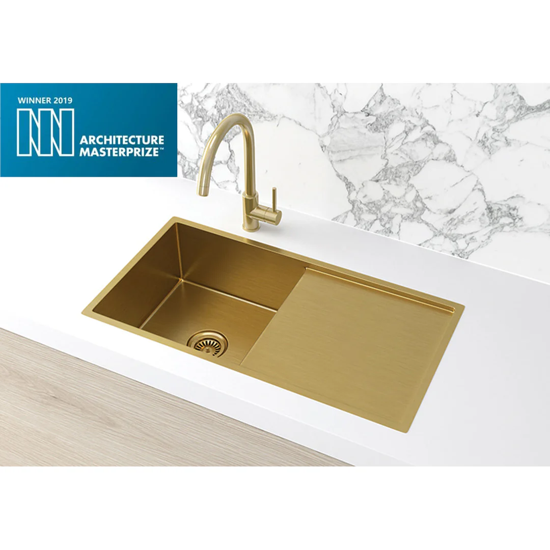 Meir Kitchen Sink Single Bowl & Drainboard 840 X 440 Brushed Bronze Gold - Image 3