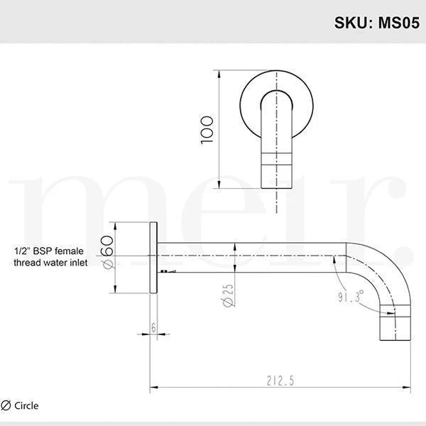Meir Matte Black Round Curved Wall Spout 200mm - Image 9