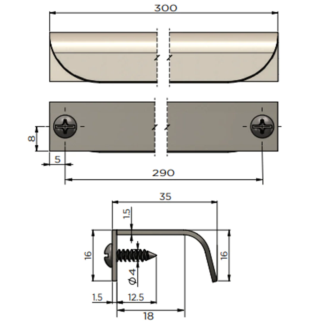 Meir Oppen Edge Pull 300Mm Cabinet Handle Brushed Nickel - Image 2