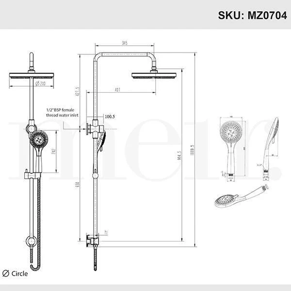 Meir Round Combination Shower Rail 200mm Rose & Hand Shower - Matte Black - Image 8