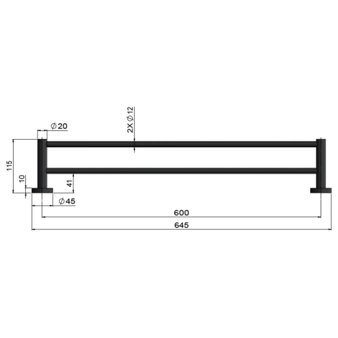 Meir Round Double Towel Rail 600Mm Matte Black - Image 3